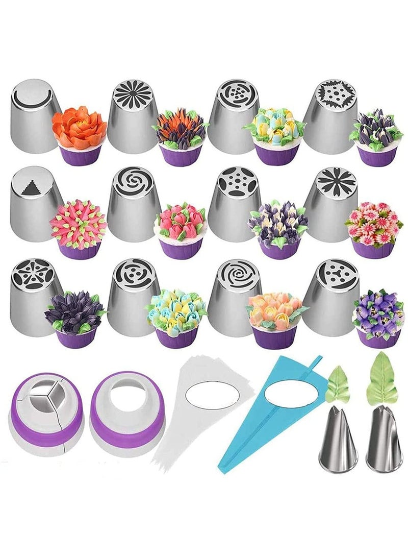 ChicAbode 27pcs Russian Piping Tips, Cake Decorating Tips, Icing Piping Nozzles Tool Piping Ball Tips, Cake Decorating Supplies Kits, DIY Baking Tools for Cake Cookies Dessert Pastry Decoration - Image 1